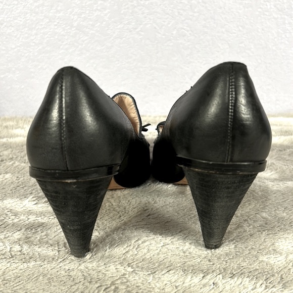 Plenty Tracy Reese Gilda Heels Black leather Navy suede, Kiltie Bows sz … - Picture 3 of 10